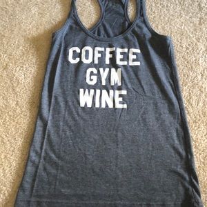 “Coffee, gym, wine” tank